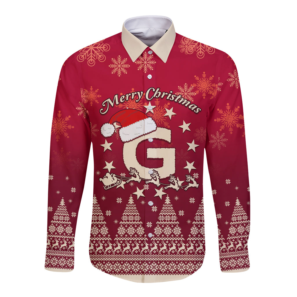 Georgia Christmas Long Sleeve Button Shirt Santa Riding Reindeer Xmas Pattern - Wonder Print Shop