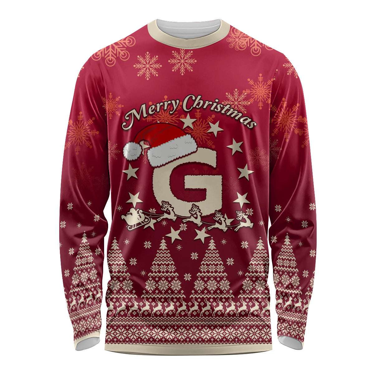 Georgia Christmas Long Sleeve Shirt Santa Riding Reindeer Xmas Pattern - Wonder Print Shop