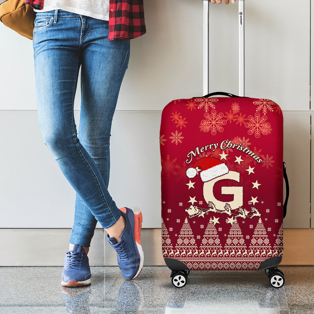 Georgia Christmas Luggage Cover Santa Riding Reindeer Xmas Pattern - Wonder Print Shop