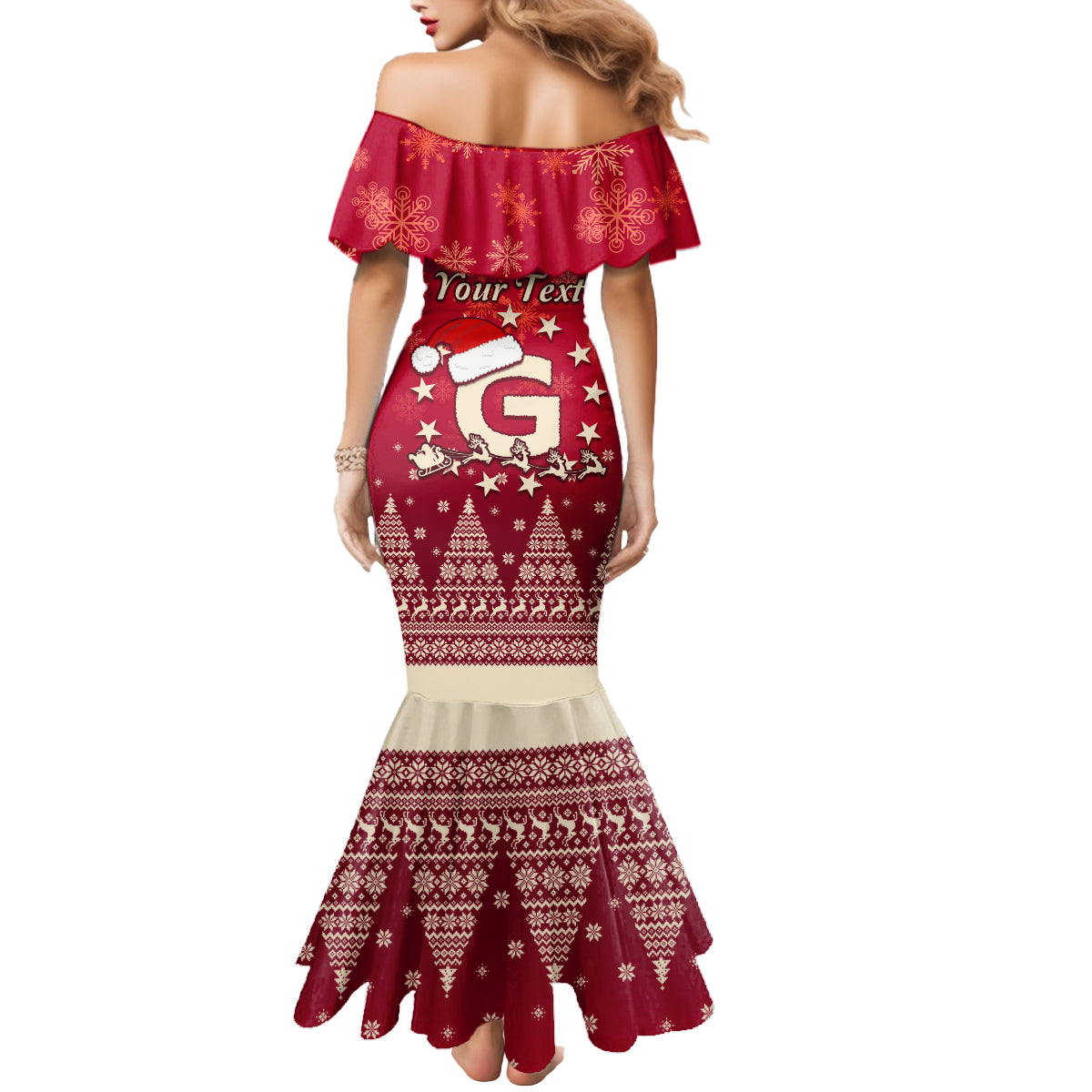 Georgia Christmas Mermaid Dress Santa Riding Reindeer Xmas Pattern - Wonder Print Shop