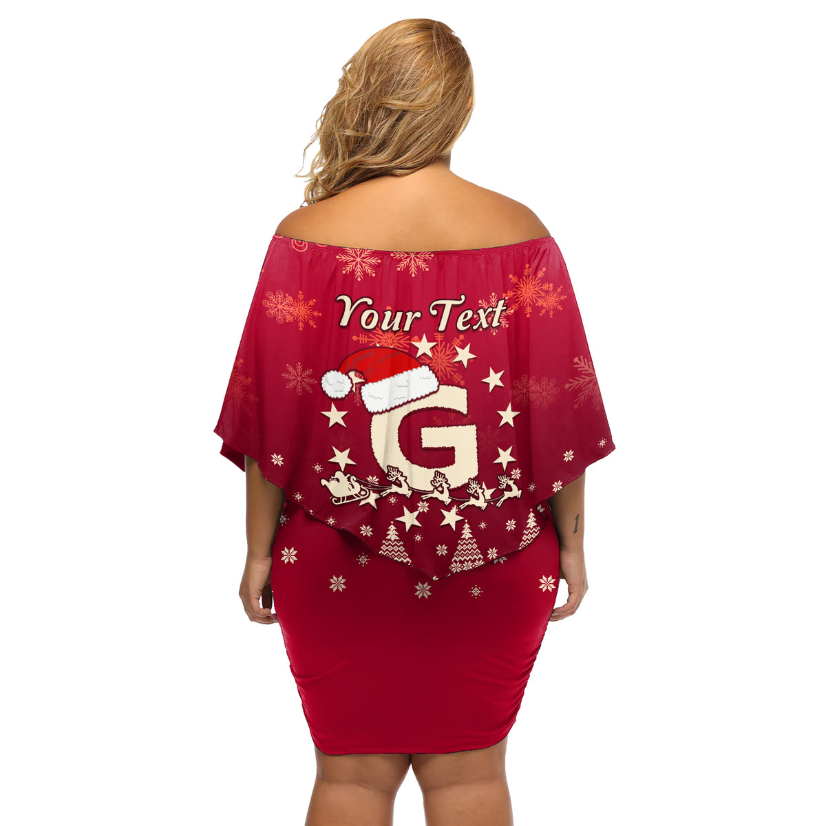 Georgia Christmas Off Shoulder Short Dress Santa Riding Reindeer Xmas Pattern - Wonder Print Shop