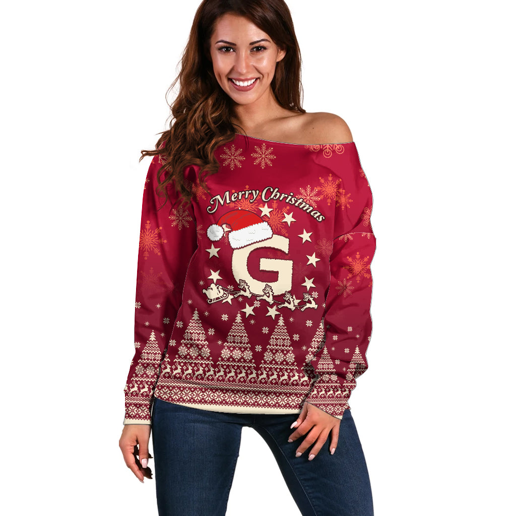 Georgia Christmas Off Shoulder Sweater Santa Riding Reindeer Xmas Pattern - Wonder Print Shop