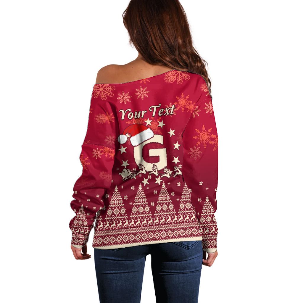 Georgia Christmas Off Shoulder Sweater Santa Riding Reindeer Xmas Pattern - Wonder Print Shop