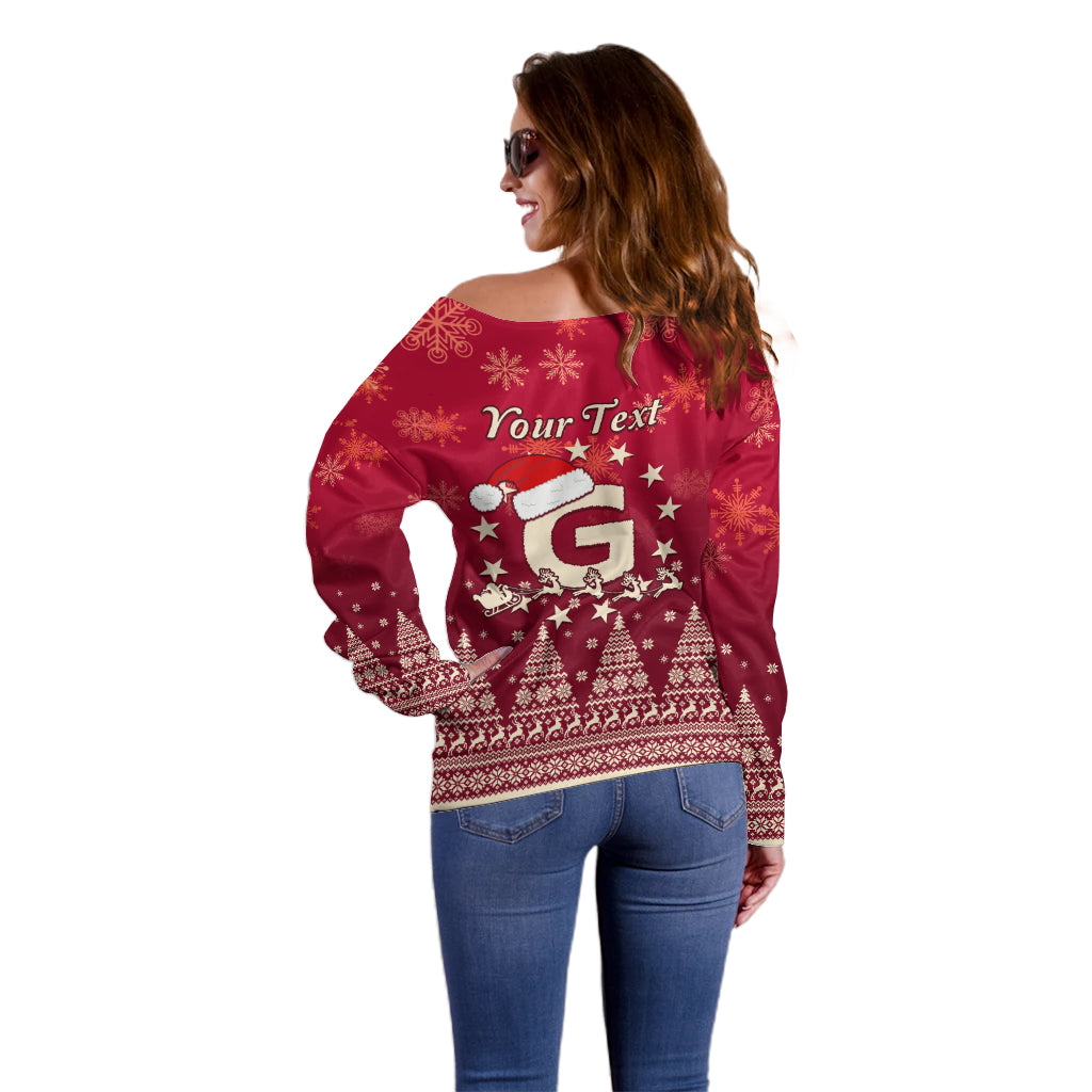 Georgia Christmas Off Shoulder Sweater Santa Riding Reindeer Xmas Pattern - Wonder Print Shop