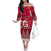 Georgia Christmas Off The Shoulder Long Sleeve Dress Santa Riding Reindeer Xmas Pattern - Wonder Print Shop