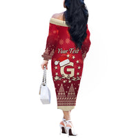 Georgia Christmas Off The Shoulder Long Sleeve Dress Santa Riding Reindeer Xmas Pattern - Wonder Print Shop