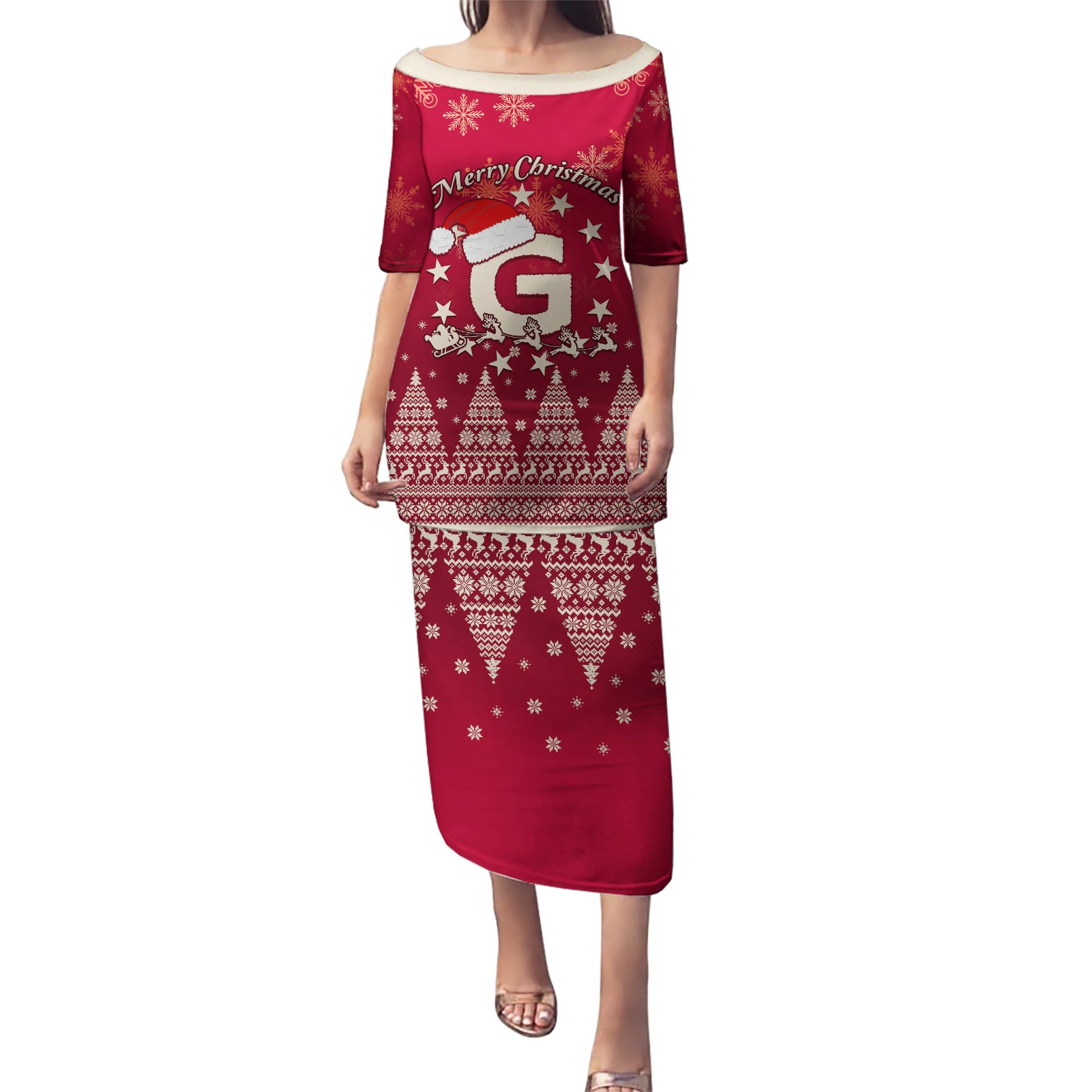 Georgia Christmas Puletasi Santa Riding Reindeer Xmas Pattern - Wonder Print Shop