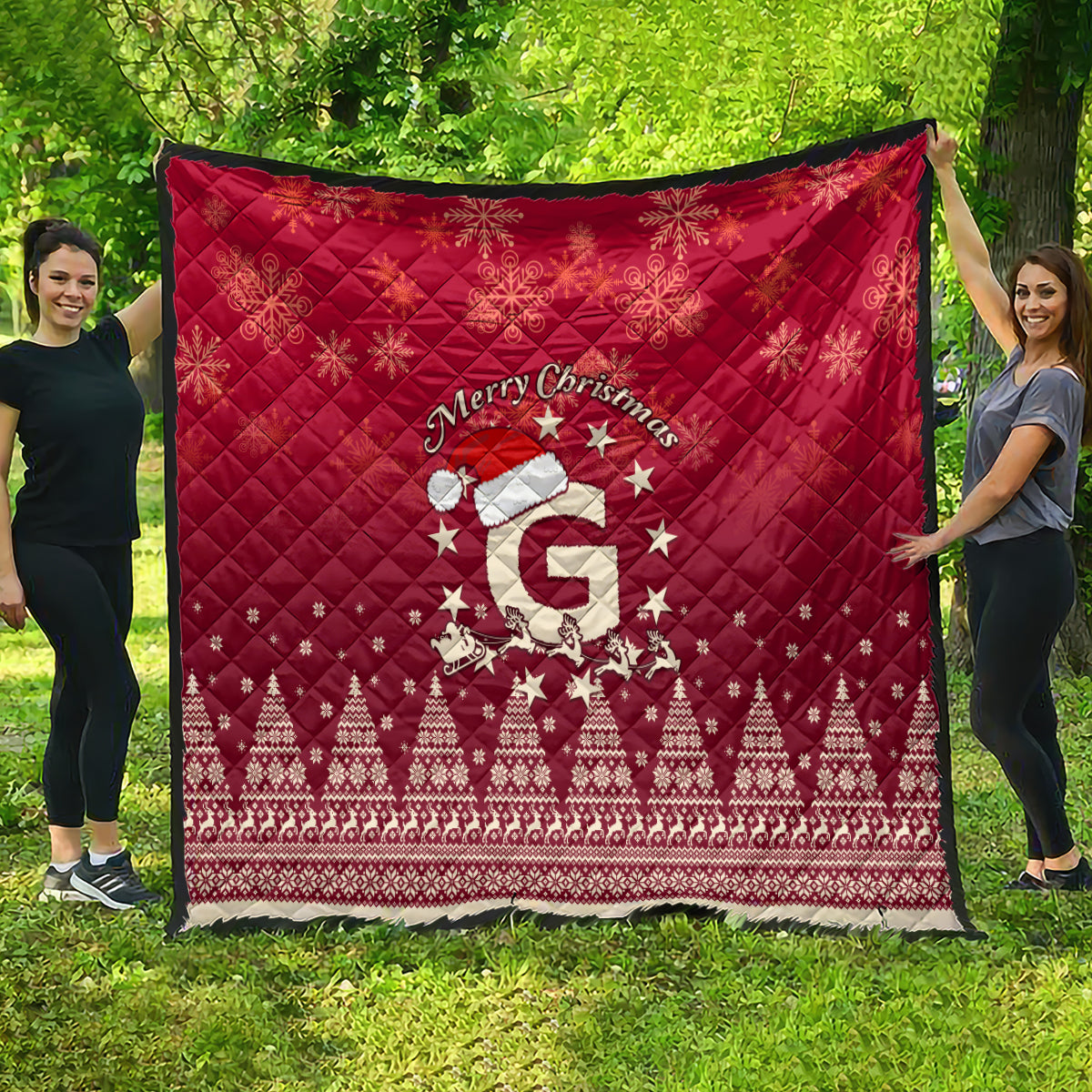 Georgia Christmas Quilt Santa Riding Reindeer Xmas Pattern - Wonder Print Shop