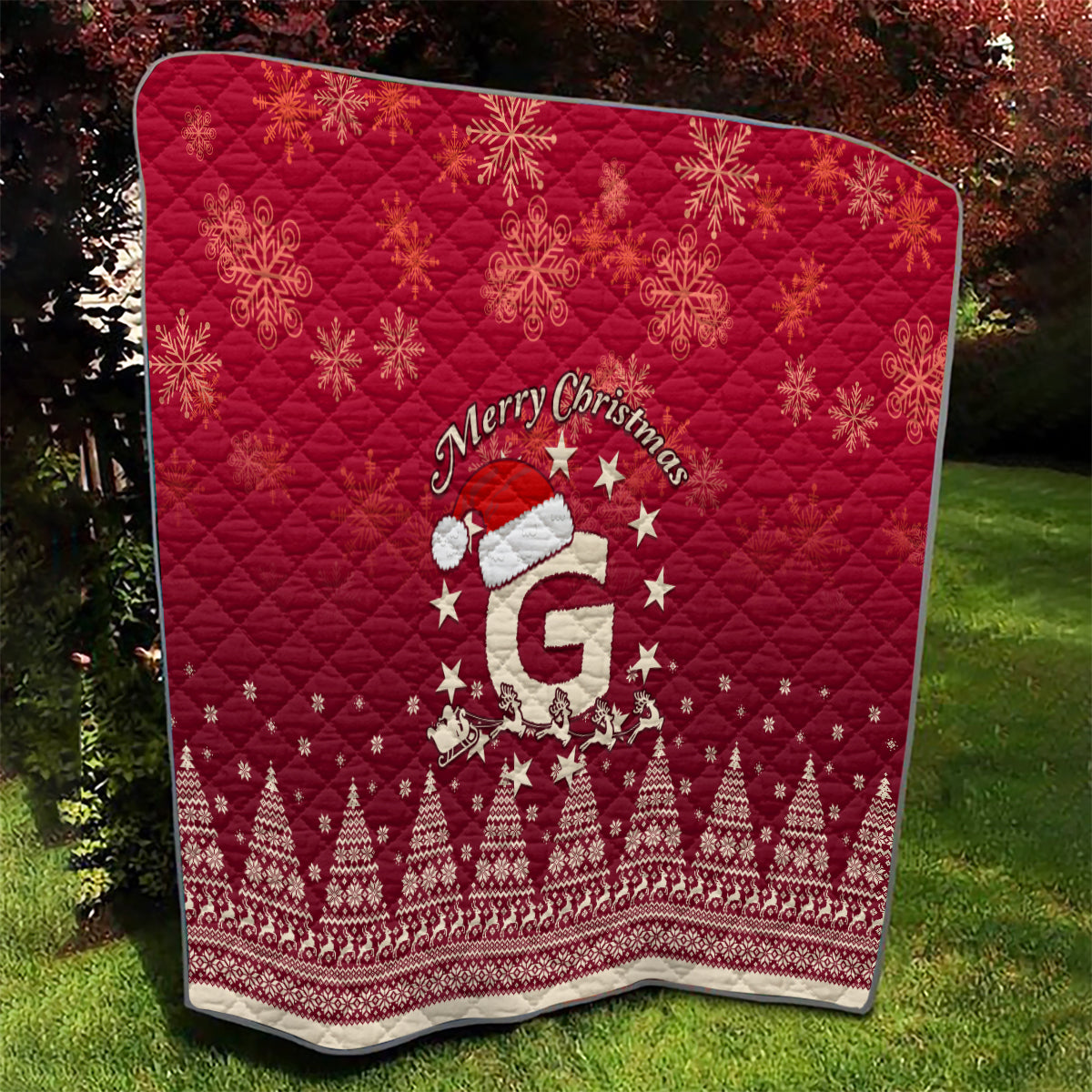 Georgia Christmas Quilt Santa Riding Reindeer Xmas Pattern - Wonder Print Shop
