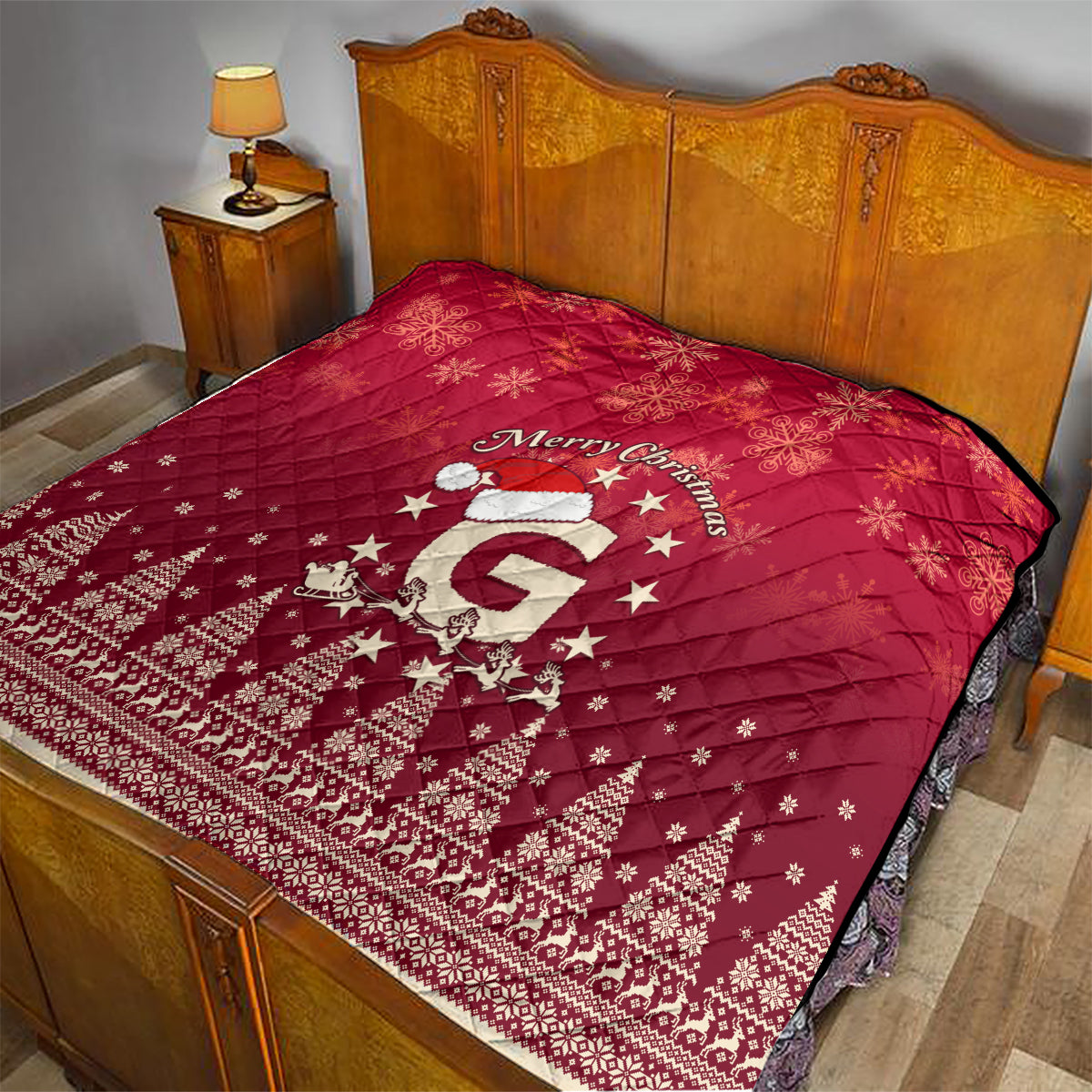 Georgia Christmas Quilt Santa Riding Reindeer Xmas Pattern - Wonder Print Shop