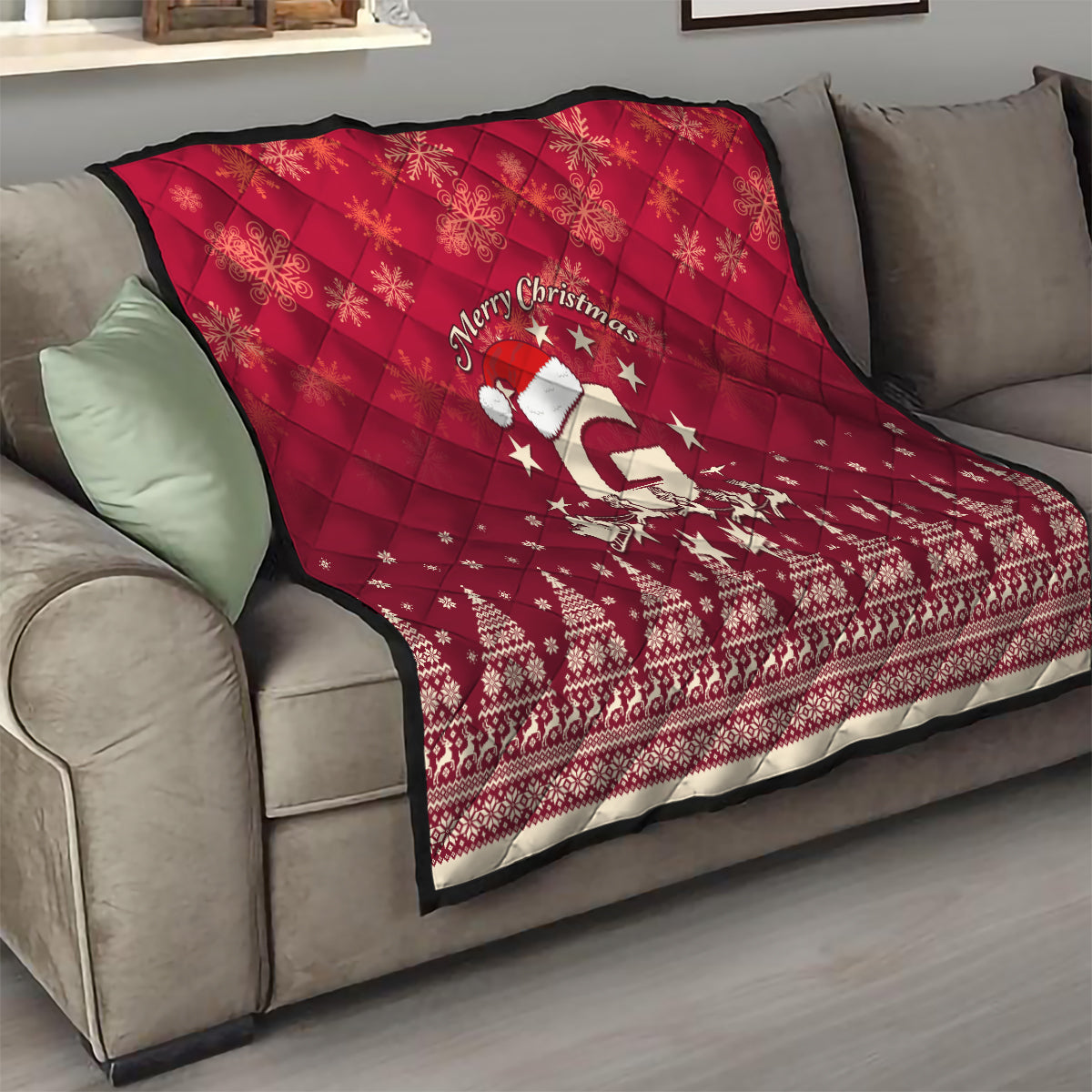 Georgia Christmas Quilt Santa Riding Reindeer Xmas Pattern - Wonder Print Shop