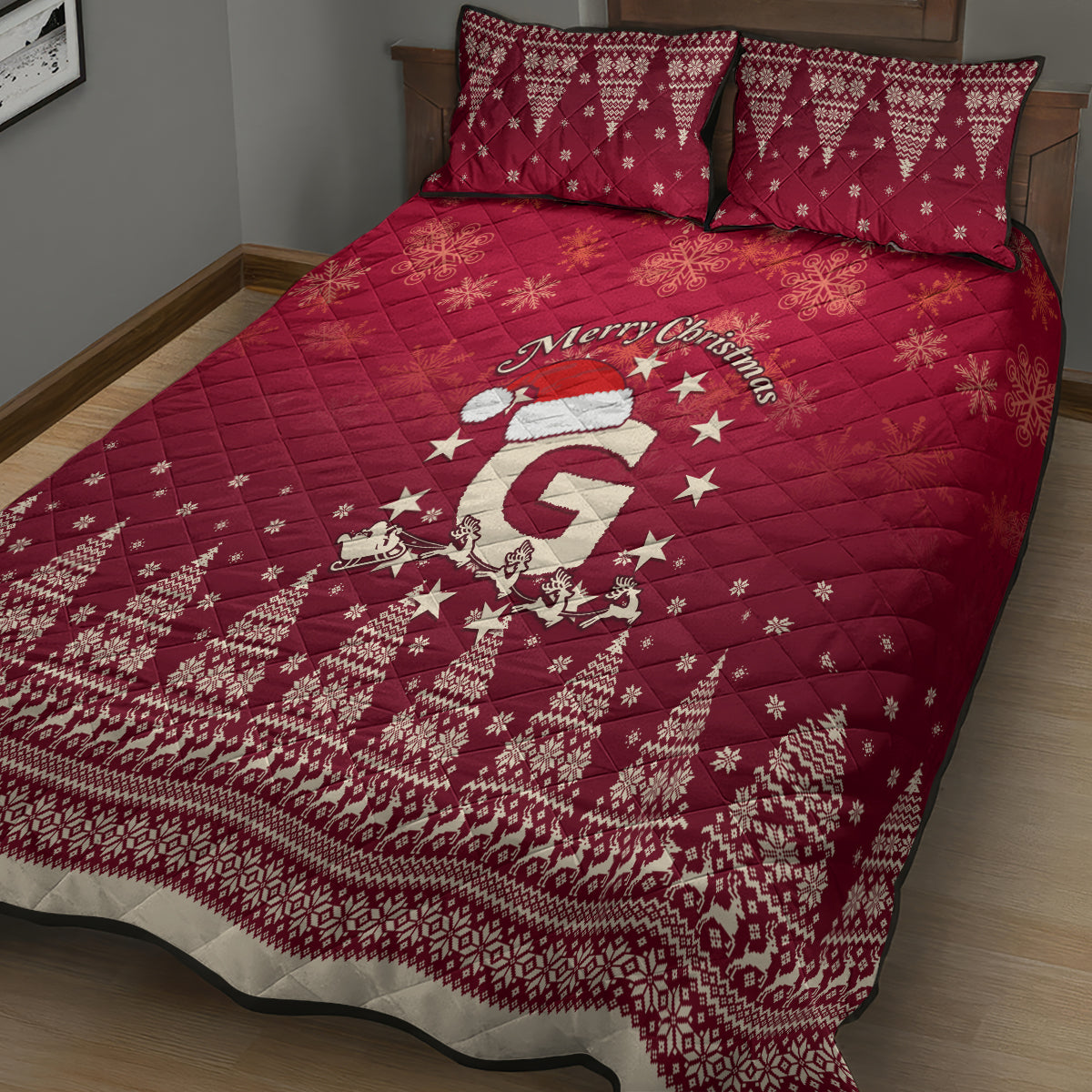 Georgia Christmas Quilt Bed Set Santa Riding Reindeer Xmas Pattern - Wonder Print Shop