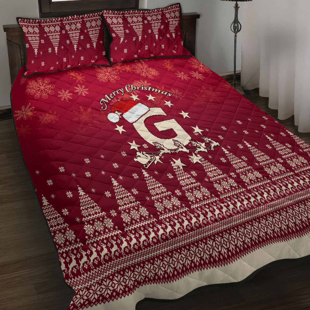 Georgia Christmas Quilt Bed Set Santa Riding Reindeer Xmas Pattern - Wonder Print Shop