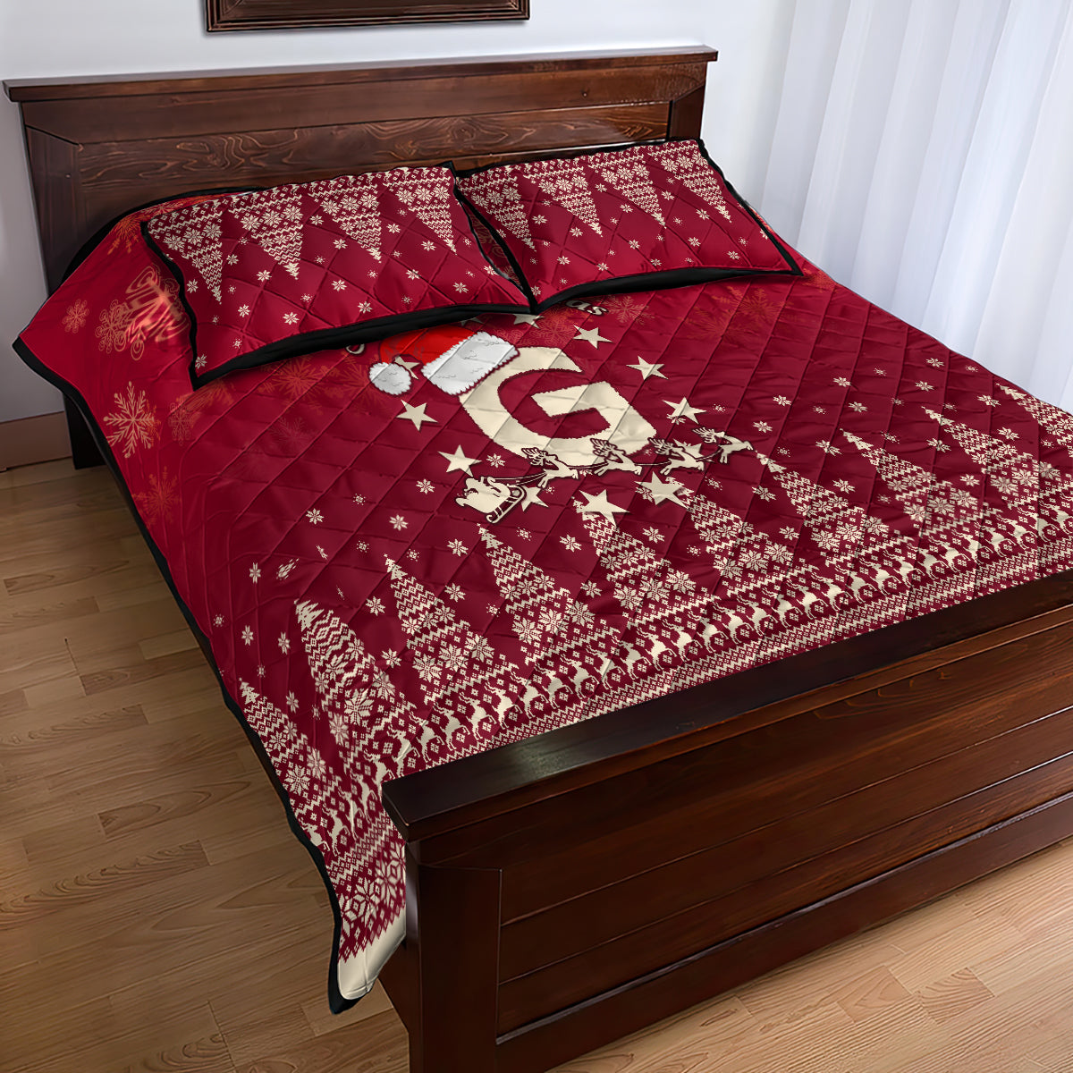 Georgia Christmas Quilt Bed Set Santa Riding Reindeer Xmas Pattern - Wonder Print Shop