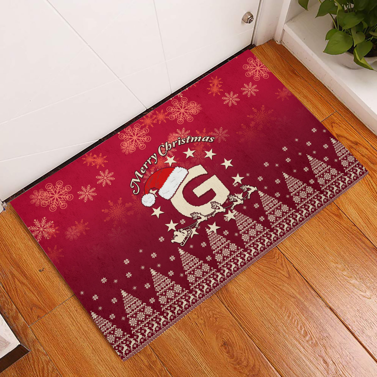 Georgia Christmas Rubber Doormat Santa Riding Reindeer Xmas Pattern - Wonder Print Shop