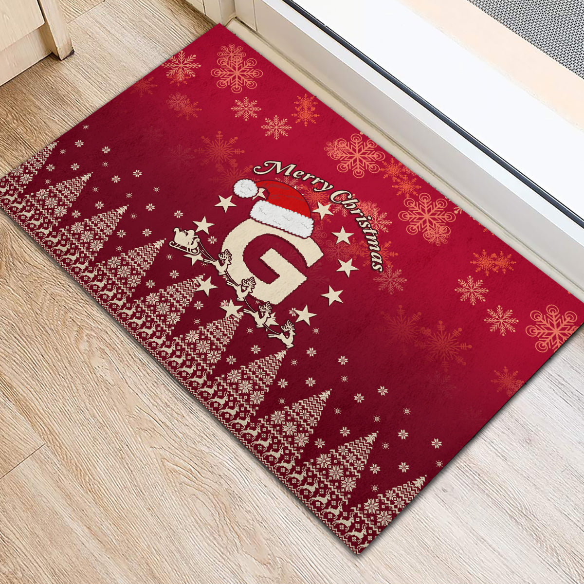 Georgia Christmas Rubber Doormat Santa Riding Reindeer Xmas Pattern - Wonder Print Shop