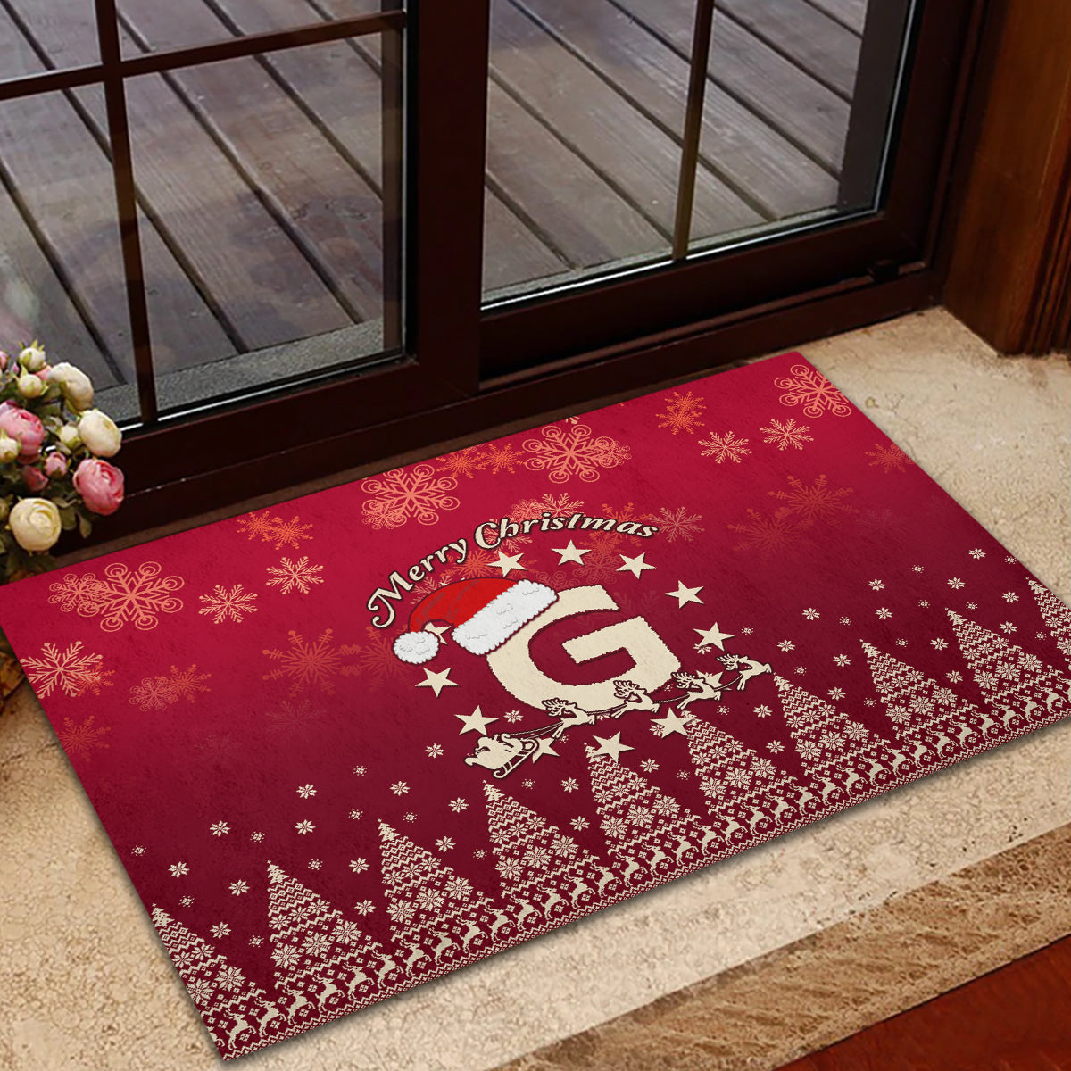 Georgia Christmas Rubber Doormat Santa Riding Reindeer Xmas Pattern - Wonder Print Shop