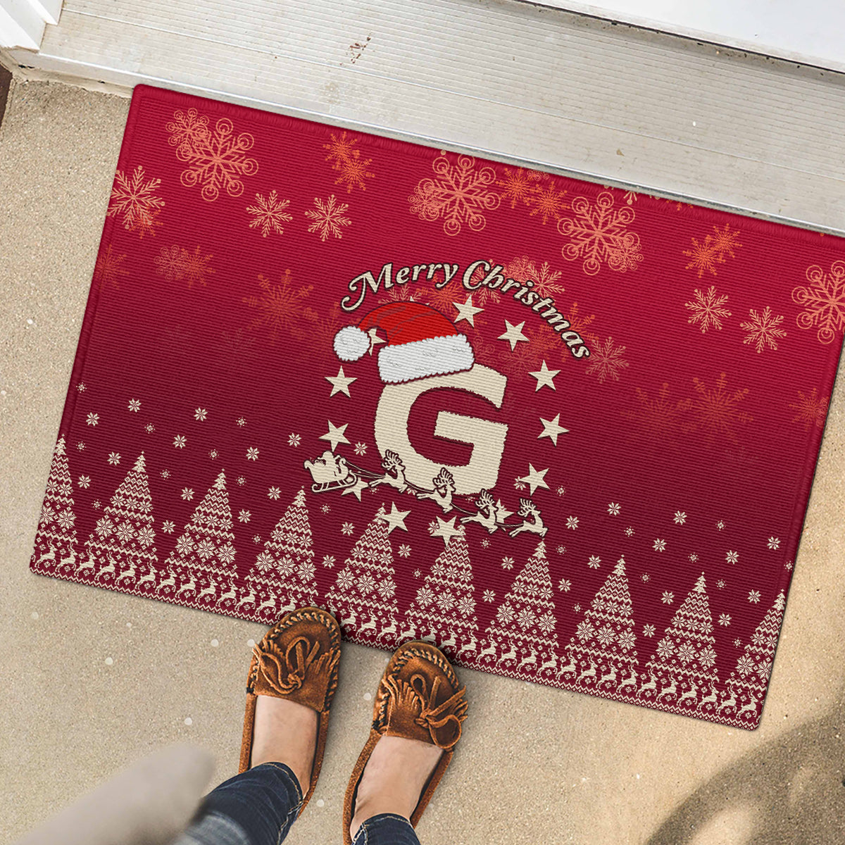 Georgia Christmas Rubber Doormat Santa Riding Reindeer Xmas Pattern - Wonder Print Shop