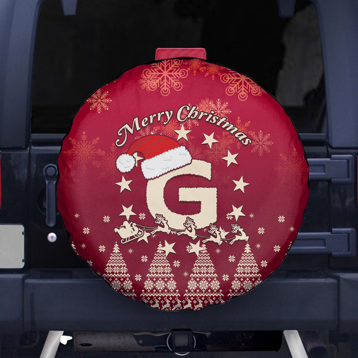 Georgia Christmas Spare Tire Cover Santa Riding Reindeer Xmas Pattern - Wonder Print Shop