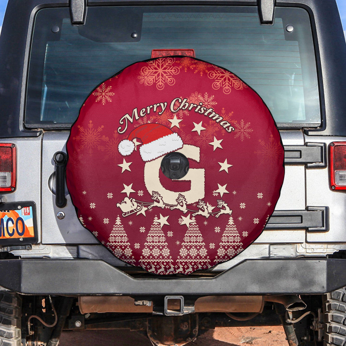 Georgia Christmas Spare Tire Cover Santa Riding Reindeer Xmas Pattern - Wonder Print Shop
