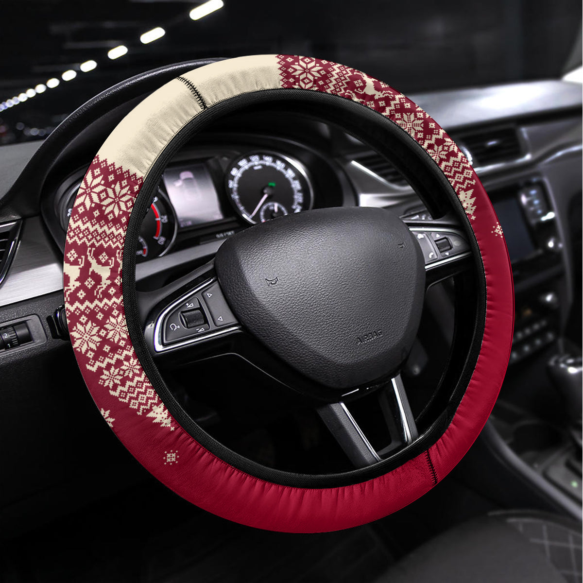 Georgia Christmas Steering Wheel Cover Santa Riding Reindeer Xmas Pattern - Wonder Print Shop