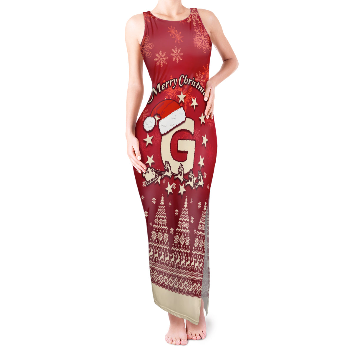 Georgia Christmas Tank Maxi Dress Santa Riding Reindeer Xmas Pattern - Wonder Print Shop