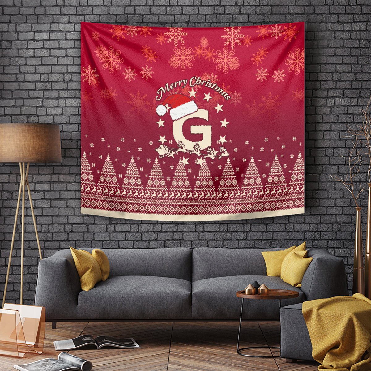 Georgia Christmas Tapestry Santa Riding Reindeer Xmas Pattern - Wonder Print Shop