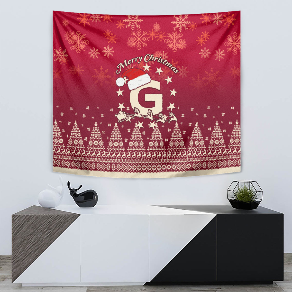 Georgia Christmas Tapestry Santa Riding Reindeer Xmas Pattern - Wonder Print Shop