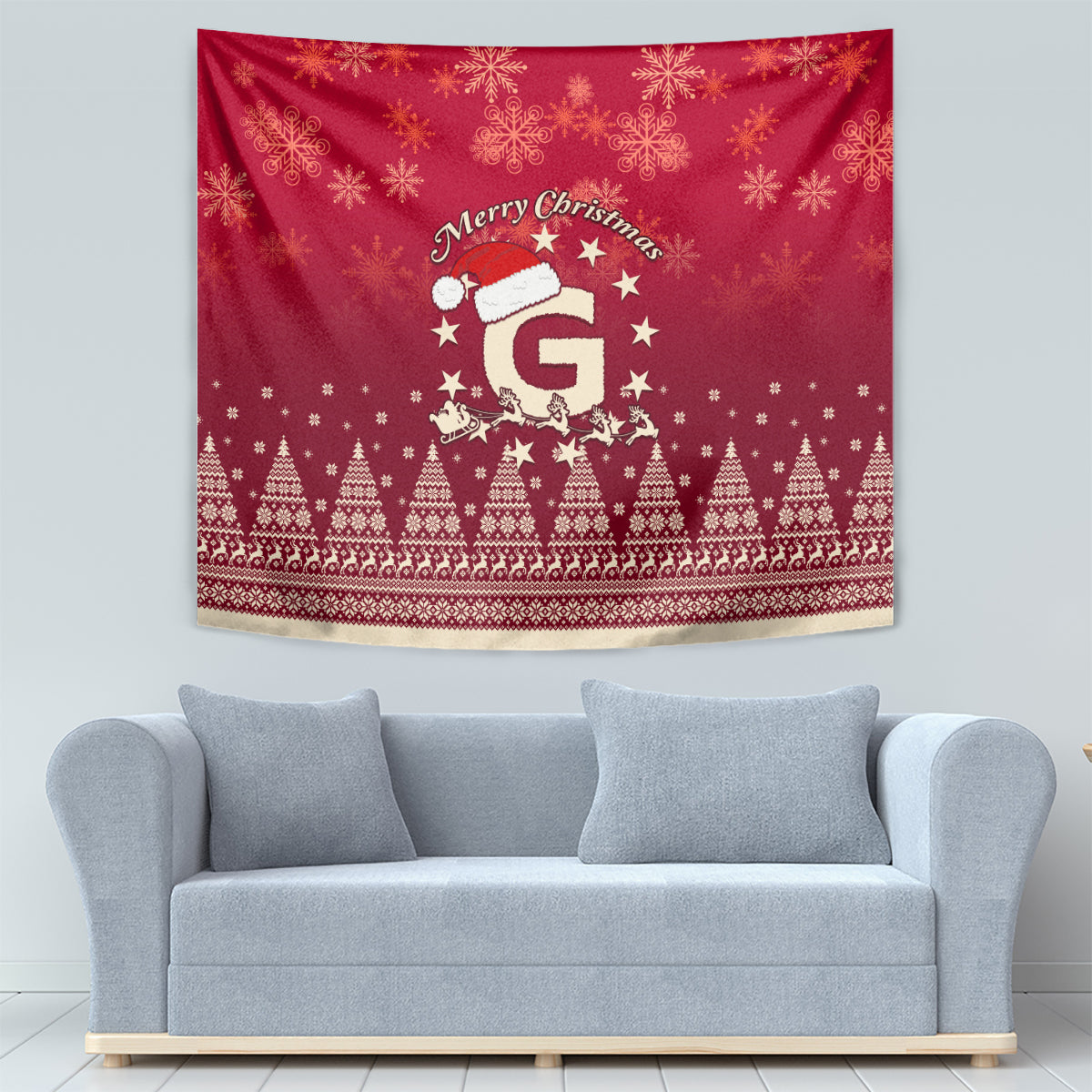 Georgia Christmas Tapestry Santa Riding Reindeer Xmas Pattern - Wonder Print Shop
