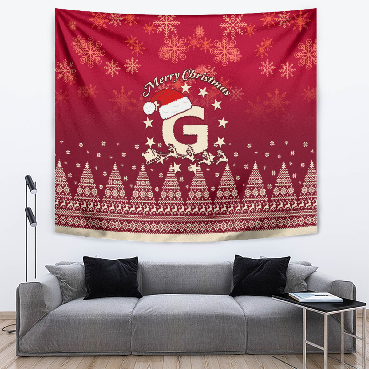 Georgia Christmas Tapestry Santa Riding Reindeer Xmas Pattern - Wonder Print Shop