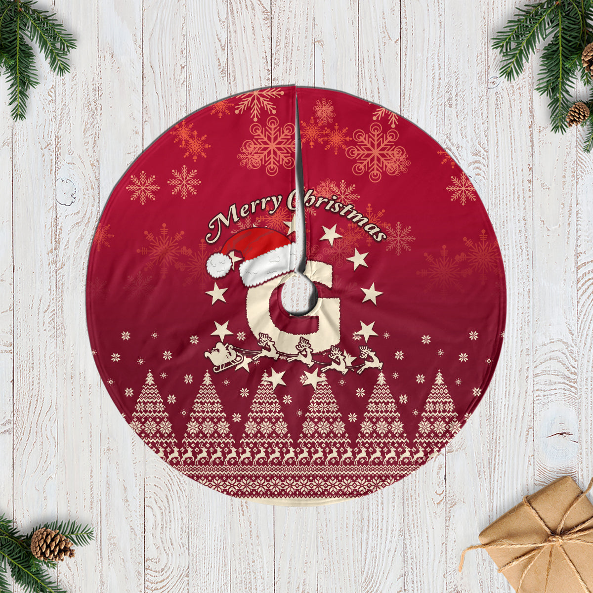 Georgia Christmas Tree Skirt Santa Riding Reindeer Xmas Pattern - Wonder Print Shop