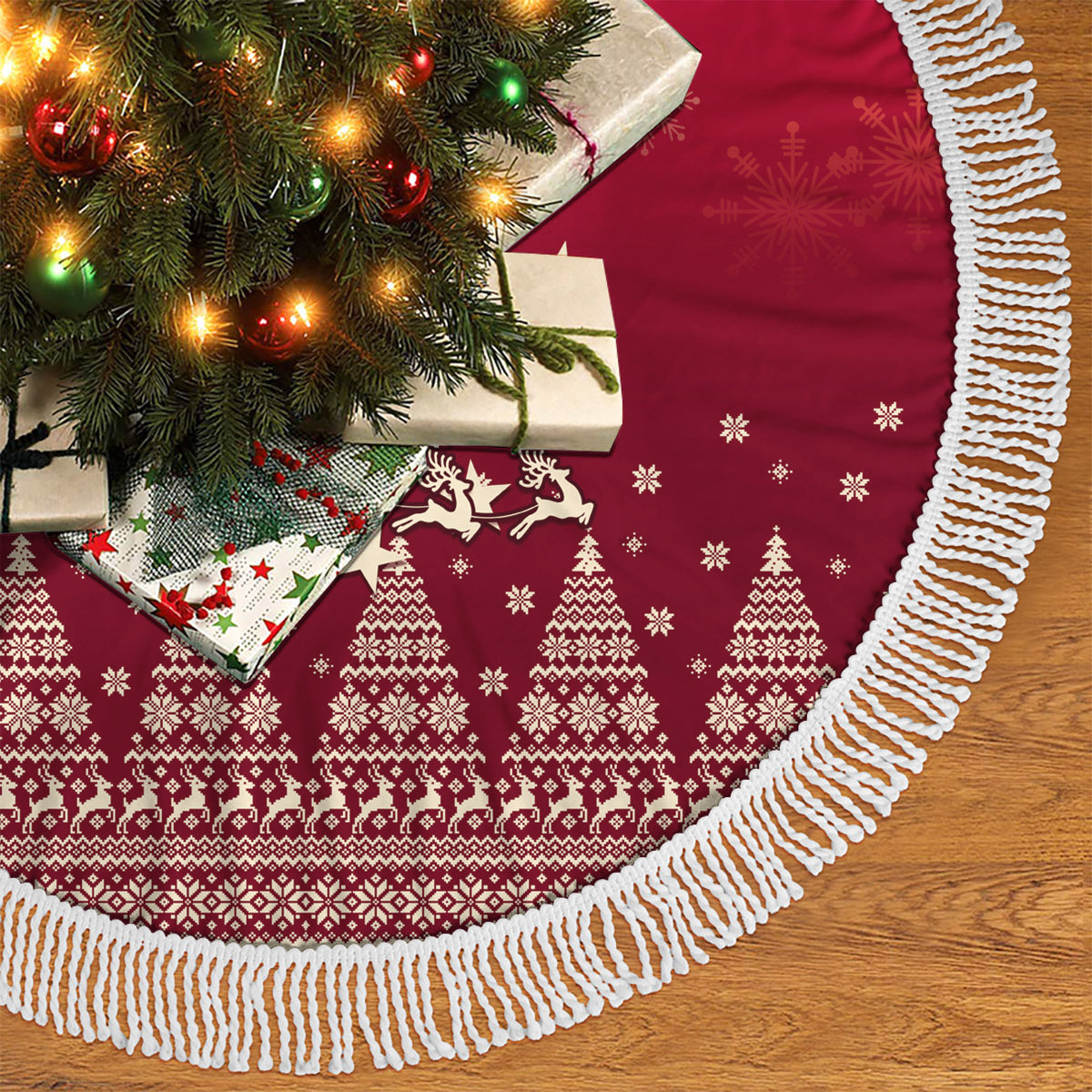 Georgia Christmas Tree Skirt Santa Riding Reindeer Xmas Pattern - Wonder Print Shop