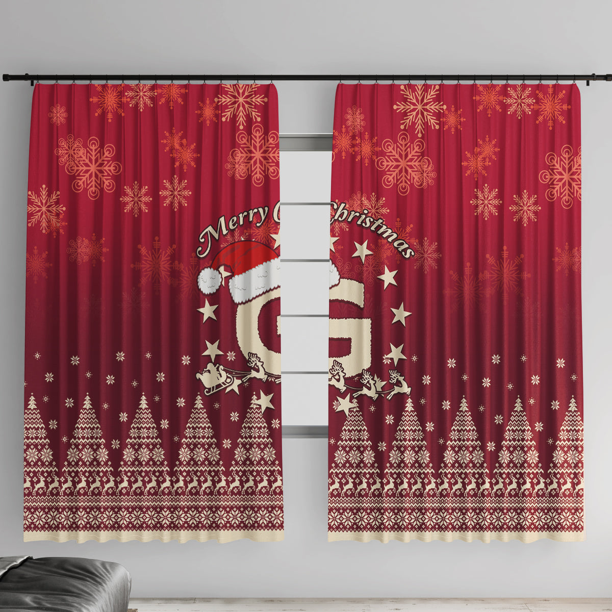 Georgia Christmas Window Curtain Santa Riding Reindeer Xmas Pattern - Wonder Print Shop