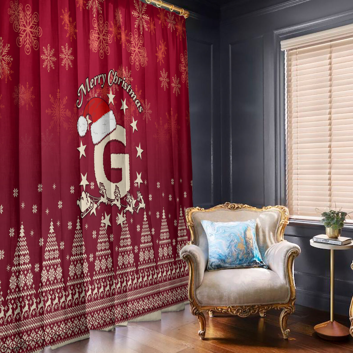 Georgia Christmas Window Curtain Santa Riding Reindeer Xmas Pattern - Wonder Print Shop
