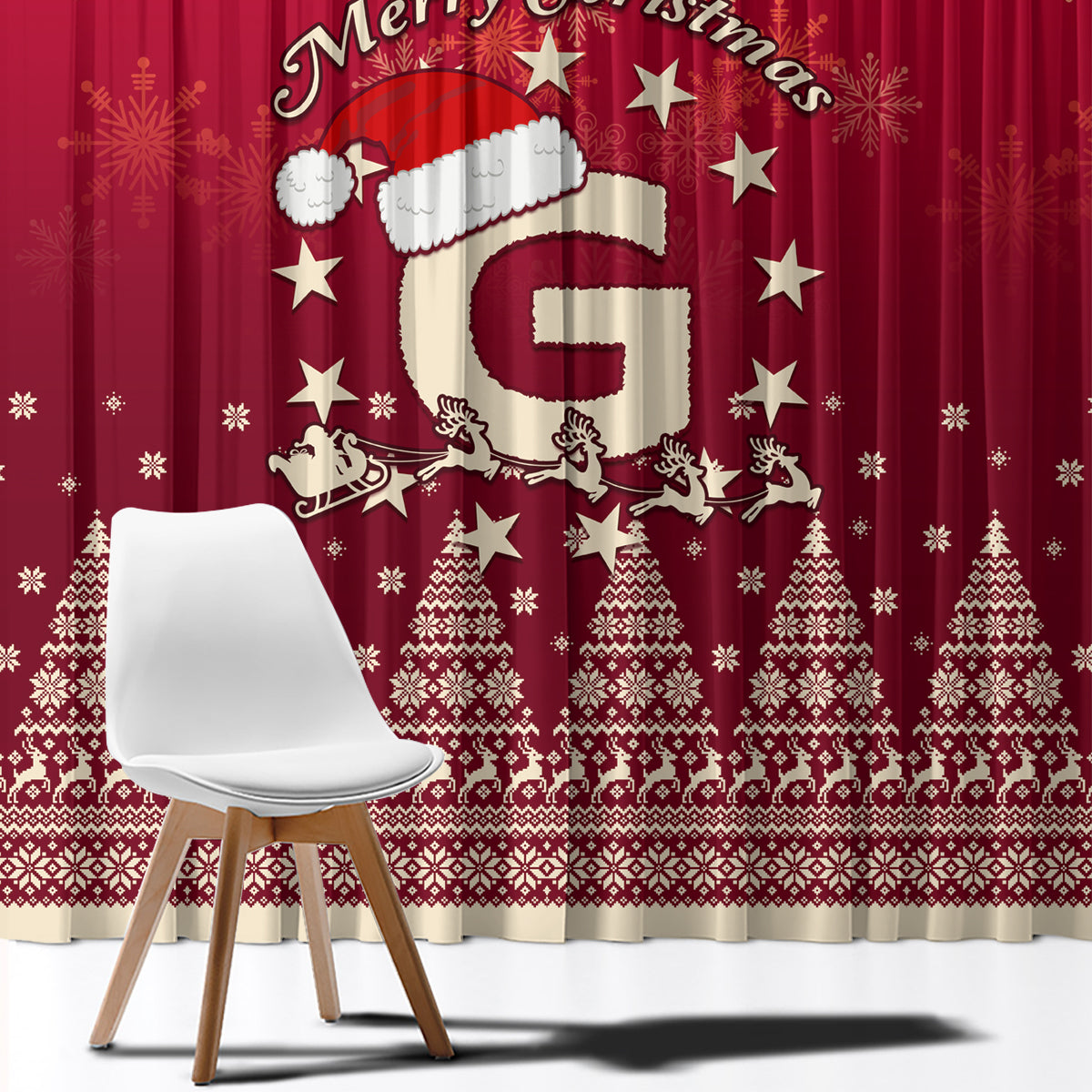 Georgia Christmas Window Curtain Santa Riding Reindeer Xmas Pattern - Wonder Print Shop