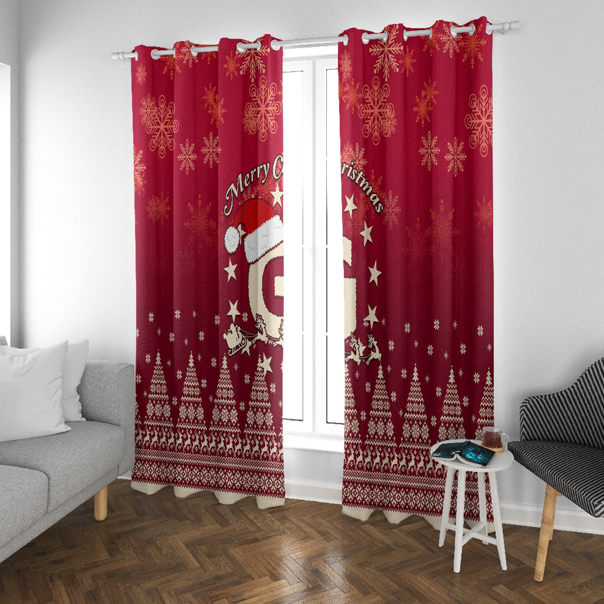 Georgia Christmas Window Curtain Santa Riding Reindeer Xmas Pattern - Wonder Print Shop