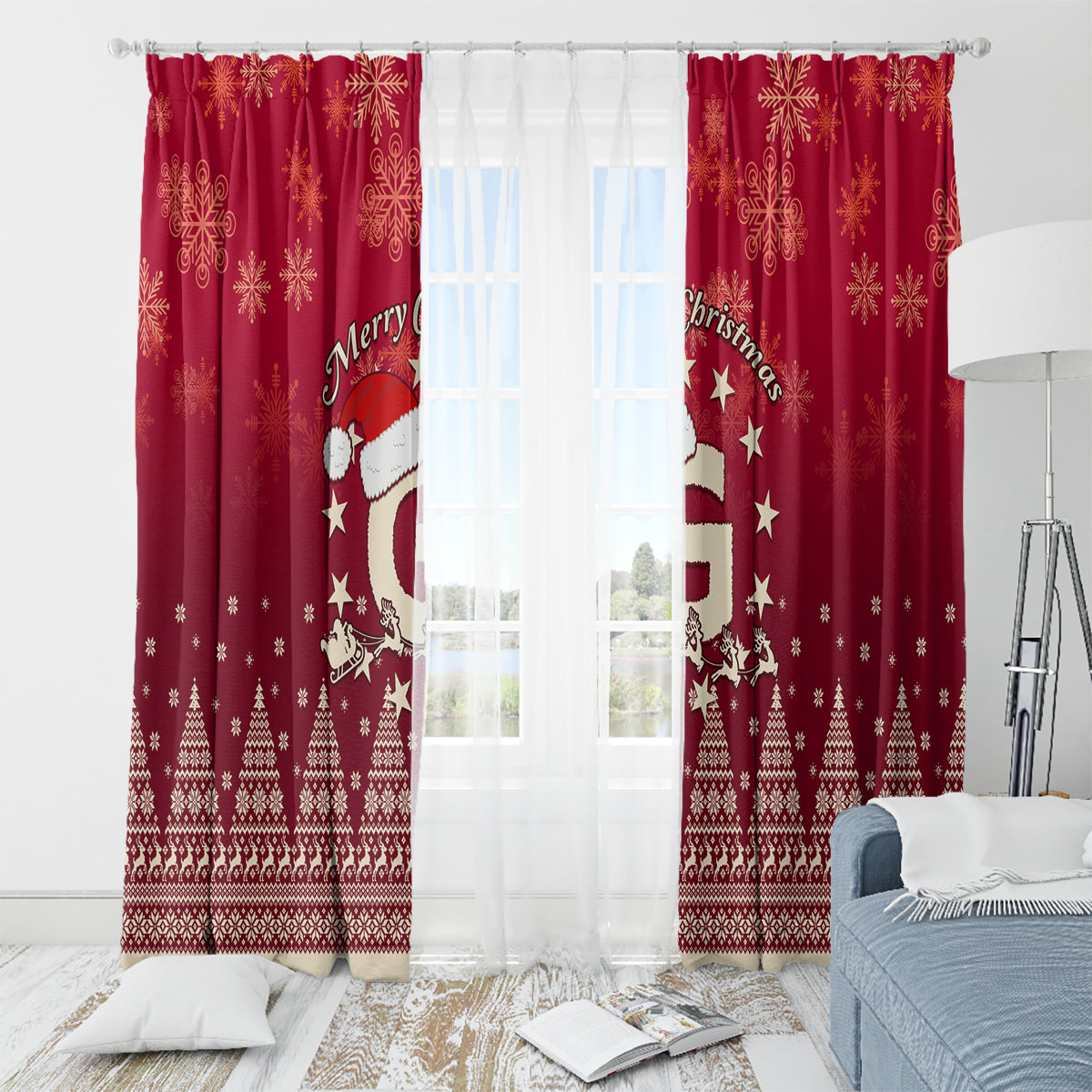 Georgia Christmas Window Curtain Santa Riding Reindeer Xmas Pattern - Wonder Print Shop