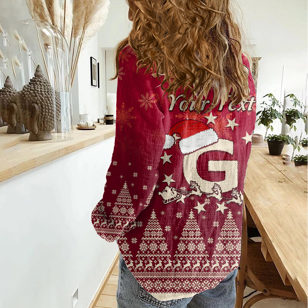 Georgia Christmas Women Casual Shirt Santa Riding Reindeer Xmas Pattern - Wonder Print Shop