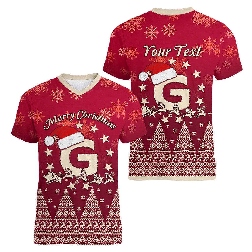 Georgia Christmas Women V Neck T Shirt Santa Riding Reindeer Xmas Pattern - Wonder Print Shop