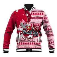 Georgia Christmas Baseball Jacket Santa Claus Riding Motorcycle With Gray Squirrel - Wonder Print Shop