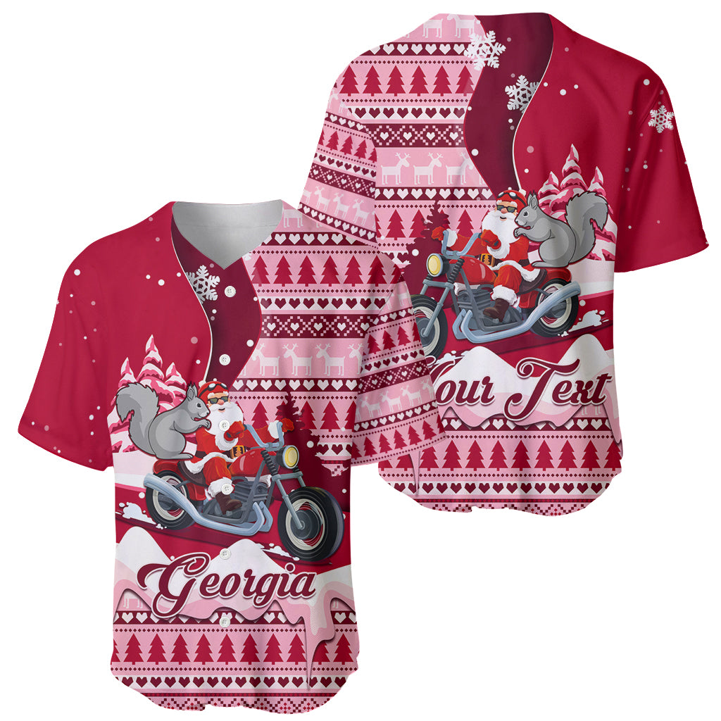 Georgia Christmas Baseball Jersey Santa Claus Riding Motorcycle With Gray Squirrel - Wonder Print Shop