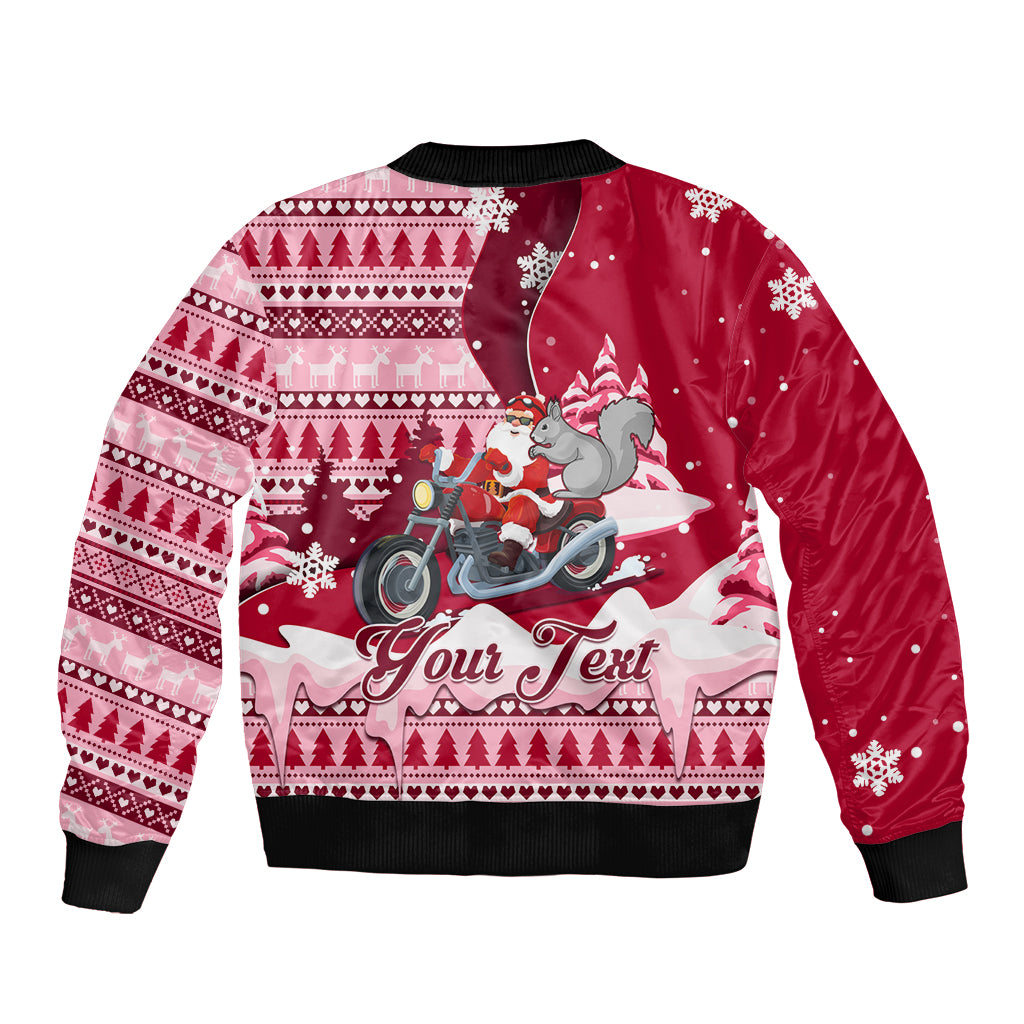Georgia Christmas Bomber Jacket Santa Claus Riding Motorcycle With Gray Squirrel - Wonder Print Shop