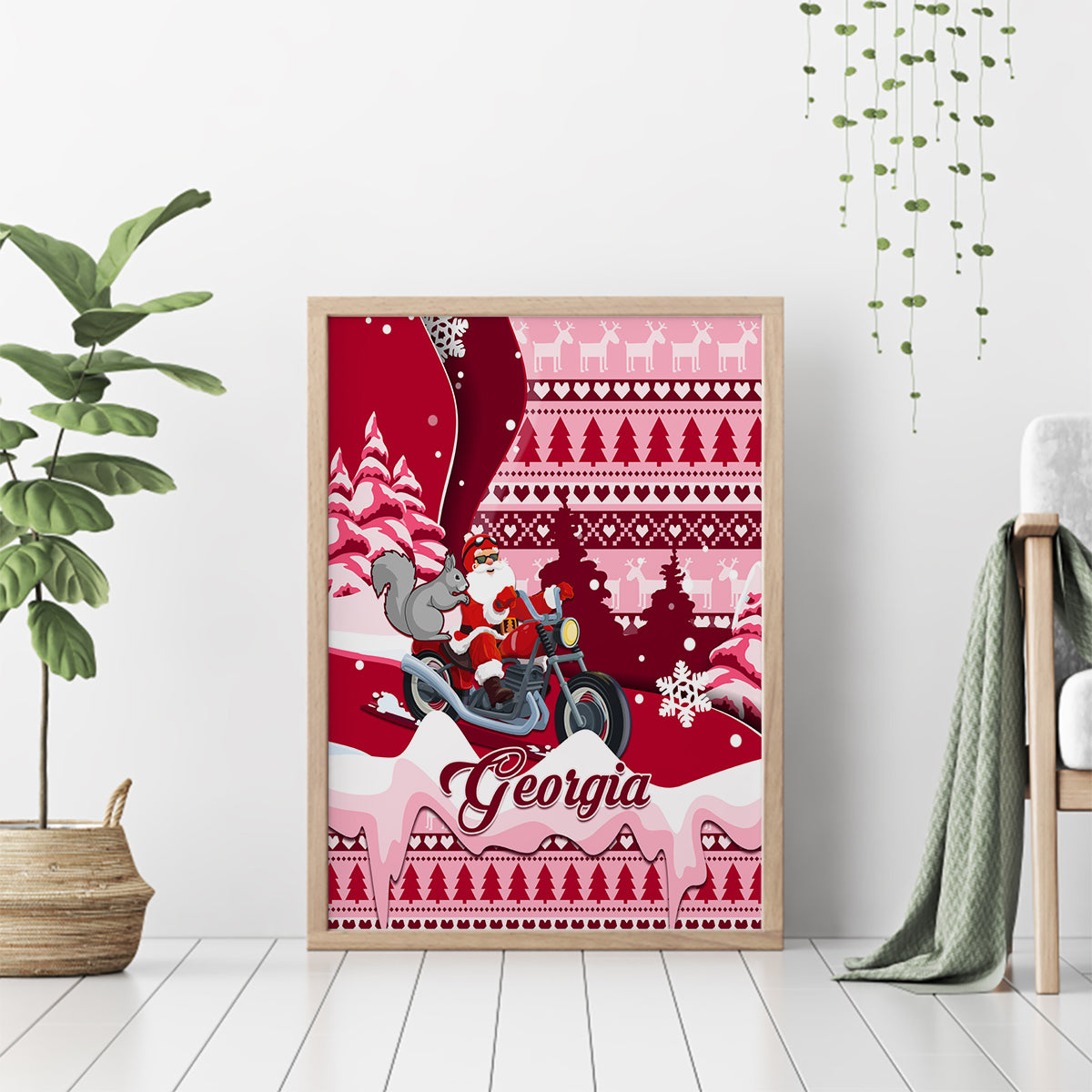 Georgia Christmas Canvas Wall Art Santa Claus Riding Motorcycle With Gray Squirrel - Wonder Print Shop