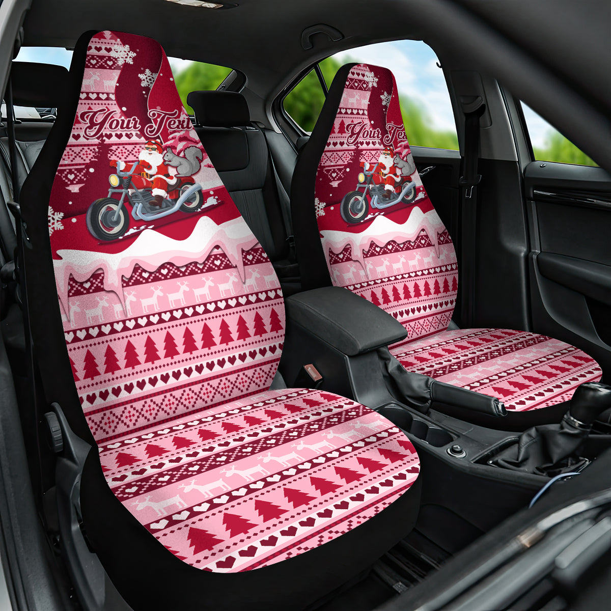 Georgia Christmas Car Seat Cover Santa Claus Riding Motorcycle With Gray Squirrel - Wonder Print Shop