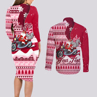 Georgia Christmas Couples Matching Long Sleeve Bodycon Dress and Long Sleeve Button Shirt Santa Claus Riding Motorcycle With Gray Squirrel - Wonder Print Shop