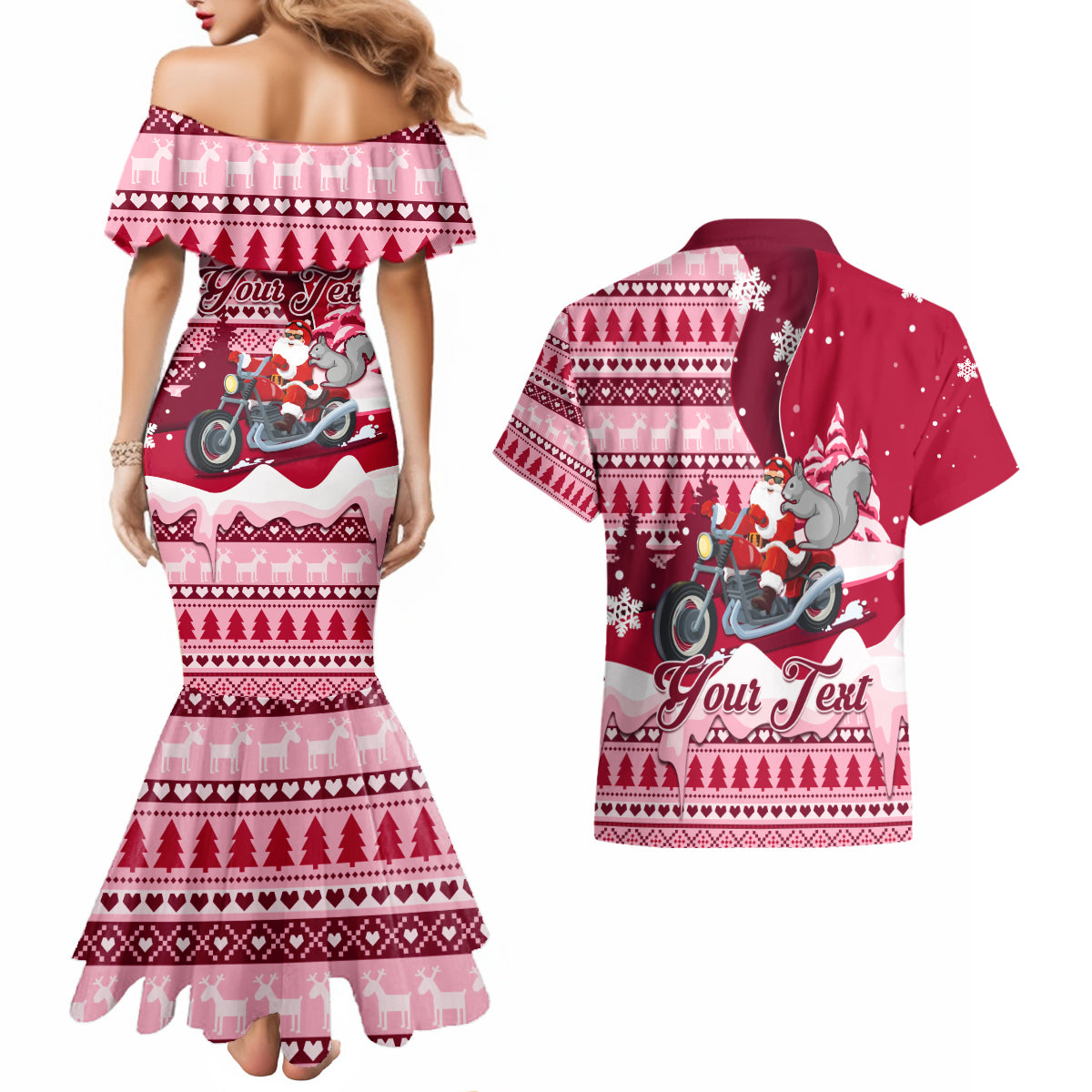 Georgia Christmas Couples Matching Mermaid Dress and Hawaiian Shirt Santa Claus Riding Motorcycle With Gray Squirrel - Wonder Print Shop