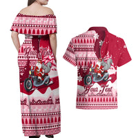 Georgia Christmas Couples Matching Off Shoulder Maxi Dress and Hawaiian Shirt Santa Claus Riding Motorcycle With Gray Squirrel - Wonder Print Shop