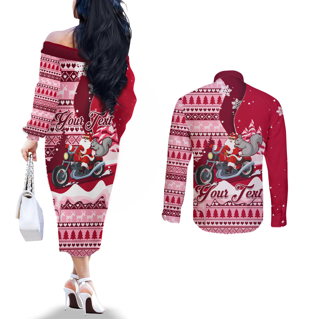 georgia-christmas-couples-matching-off-the-shoulder-long-sleeve-dress-and-long-sleeve-button-shirt-santa-claus-riding-motorcycle-with-gray-squirrel