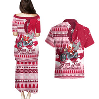 Georgia Christmas Couples Matching Puletasi Dress and Hawaiian Shirt Santa Claus Riding Motorcycle With Gray Squirrel - Wonder Print Shop