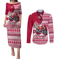 Georgia Christmas Couples Matching Puletasi Dress and Long Sleeve Button Shirt Santa Claus Riding Motorcycle With Gray Squirrel - Wonder Print Shop